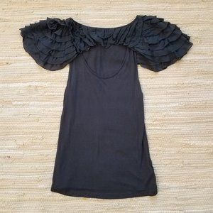 Anthropologie Deletta Charcoal Grey Ruffle Capelet Tank in Size S